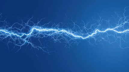 A blue sky with a lightning bolt in the middle. The lightning bolt is long and has a lot of energy