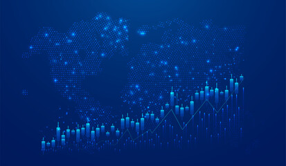 Abstract infographic visualization. Financial chart with uptrend line graphs and candlesticks. Futuristic network or business analytics. Graphic concept for your design.