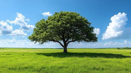 Obraz premium Luminous tree in a vast field under a clear sky.