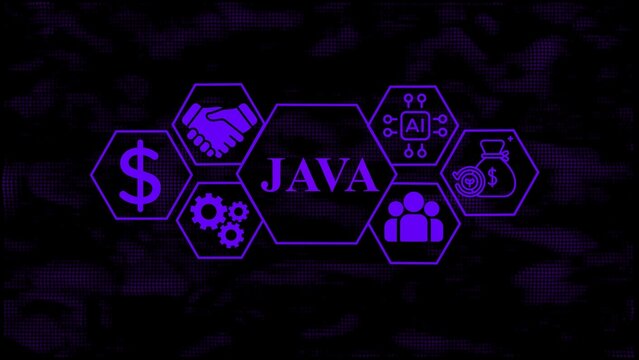 Purple Java Technology Icons with Business Symbols
