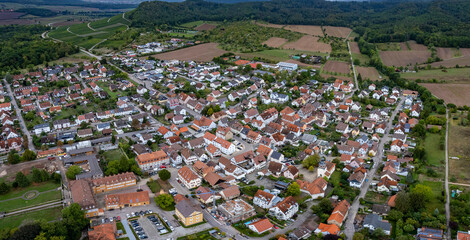 Aerial view of the city Fürth in Germany. On a overcast day in Autumn.