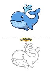 Cute fish illustration and also coloring drawing.