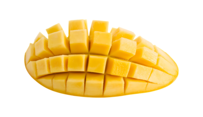 Ripe Mango Cubes Ready to Eat isolated on a transparent background fruit tropical