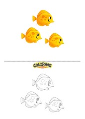 Cute fish illustration and also coloring drawing.