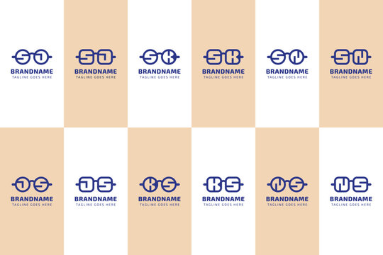 Letters SJ JS SK KS SN NS Glasses Optic Logo, for optical company, eyewear stores, or spectacle brands