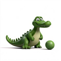 Fototapeta premium Playful Cartoon Crocodile Engaged in Exciting Cricket Fun