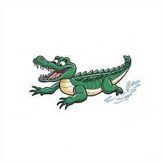 Playful Cartoon Crocodile Hops Lightly on Lily Pads in Water