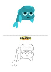 Fototapeta premium Cute fish illustration and also coloring drawing.