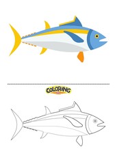Cute fish illustration and also coloring drawing.