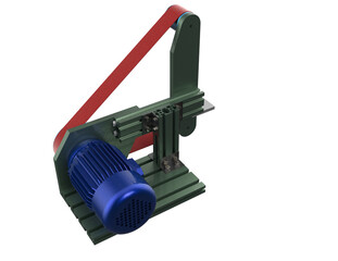 Professional Belt Sander Abrasive Polisher: 3D Render of Versatile Grinding and Sharpening Machine for Metalworking, Woodworking, and Industrial Edge Finishing with Transparent Background.