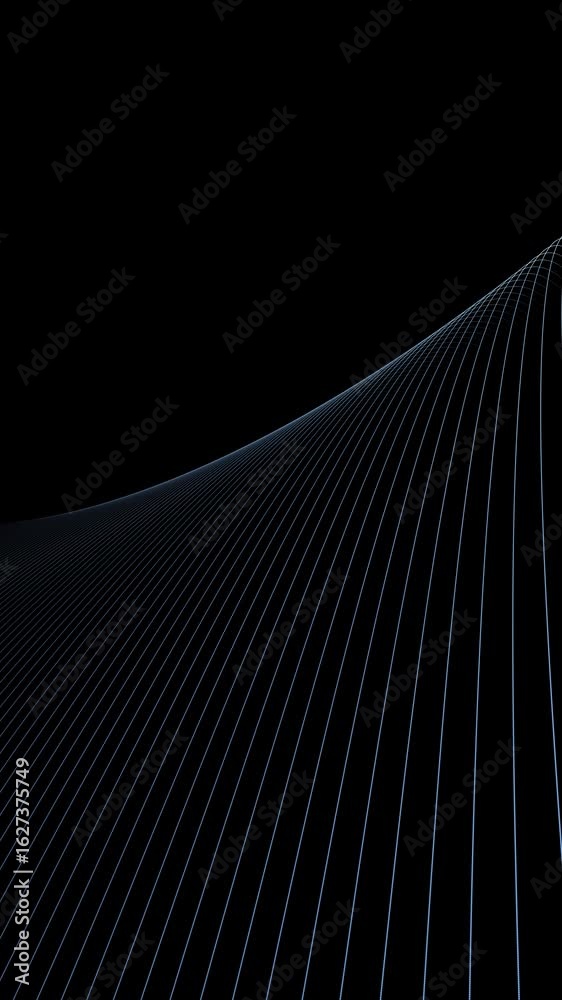 Wall mural abstract blue lines pattern loop motion on vertical black background.