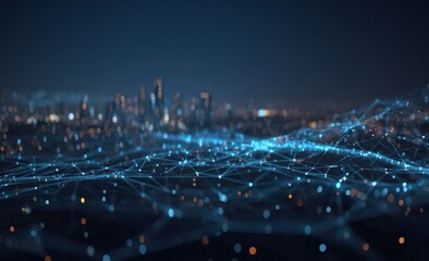 Night city, digital network overlay