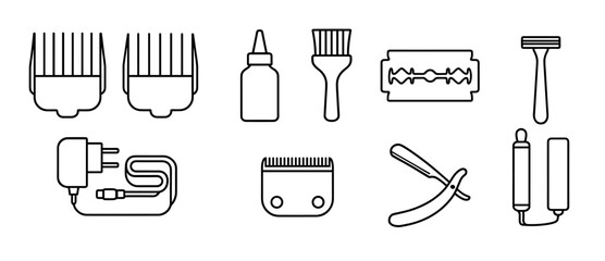 Barber, grooming outline icon set. haircut, shaving tools collection in line style