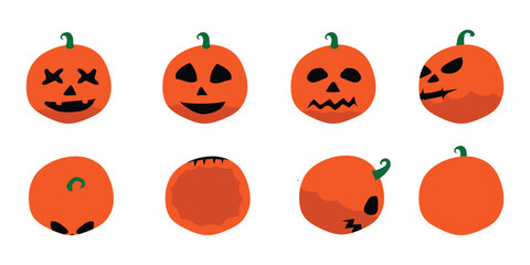 Halloween Pumpkin Character Set – Cute Jack-o'-Lantern Faces & Angles