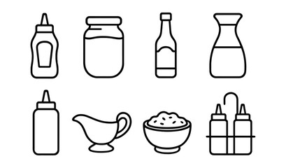 Fototapeta premium Condiments and sauces icon set. flat line collection for labels and menus