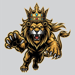vector Lion King with Aggressive Roaring Crown