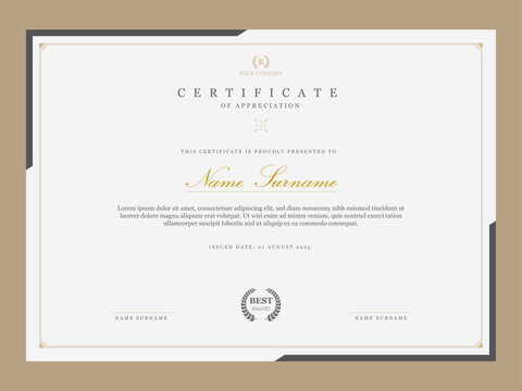 Clean vintage certificate of appreciation template for company. Multipurpose award certificate design in retro style elements.