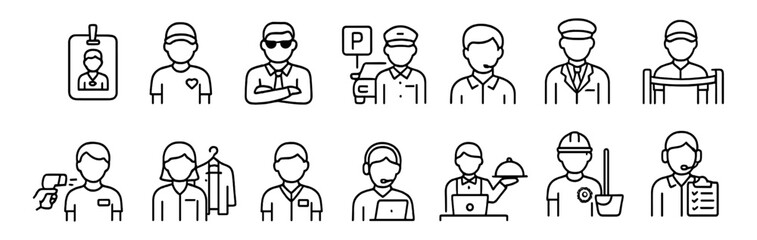 Professional occupation line icon set. career, worker, job outline icons collection