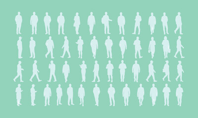 Diverse People Silhouettes Walking, Standing, Talking, Lifestyle Actions, Isolated on Green Background, Perfect for Character Design and Urban Scenes
