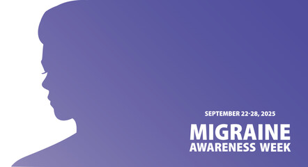 Migraine Awareness Week banner. Vector illustration with female silhouette having headache for card, event, brochure, social media, placard