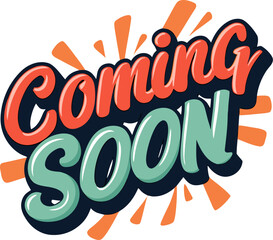 Coming Soon red announcement banner. Upcoming events, promotions or product launches. New business starting icon