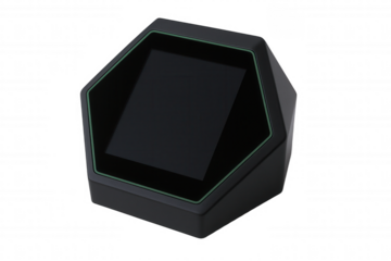 Modern Hexagonal Device with Digital Display and Subtle Green Accent for Technology and Innovation Concepts