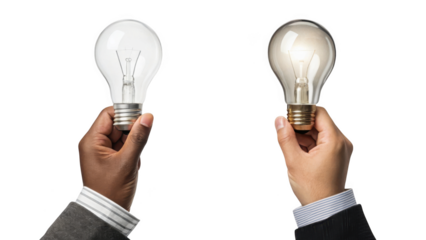 different style human hand to holding the light bulb gesture on transparent