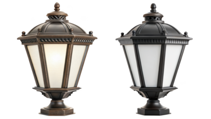 different style Closeup image of outdoor lantern lamp on transparent