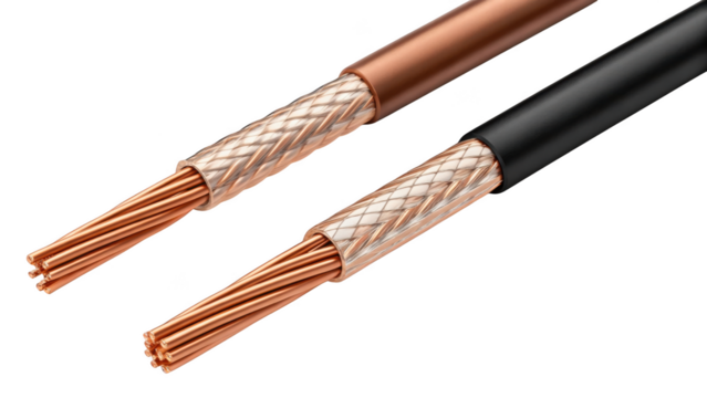 different style copper electrical wire on transparent