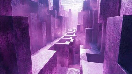 A Purple Cityscape of Geometric Structures and Fog