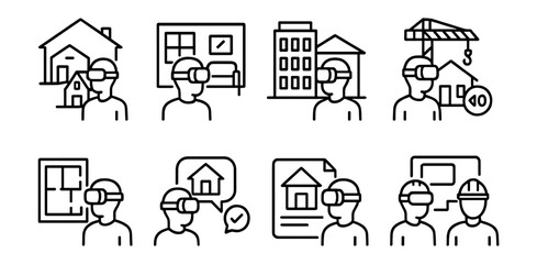 Fototapeta premium Virtual reality, architecture linear icon set. design, building planning icons outline collection