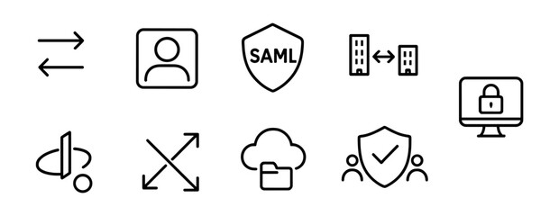 Fototapeta premium Authentication and security line icon set. identity, access, compliance icons line collection