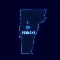 I Love Vermont Text With Neon Outline Map