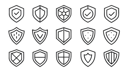 Shield Outline Icons Set - Security, Protection & Privacy Vector Symbols
