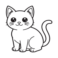 Adorable Cartoon Kitten:  Simple Line Art, Happy Expression, White Background
