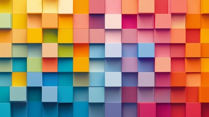 10.A detailed geometric pattern of brightly colored squares arranged in a mosaic style, with subtle gradients and shadow effects adding a 3D quality.