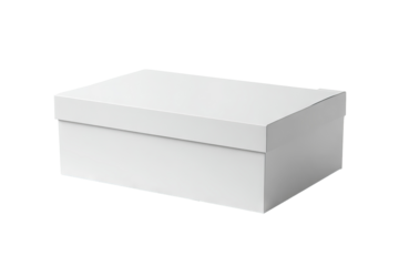 Blank white wide flat packaging box mockup, high-resolution PNG isolated on transparent background for seamless product cutout, branding visualization, e-commerce display, and graphic design