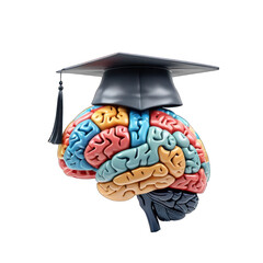 Celebrating Academic Achievement: A 3D Render of a Colorful Brain Adorned with a Graduation Cap
