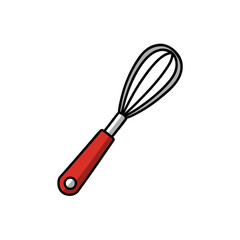 Simple illustration of a red handled whisk on a black background