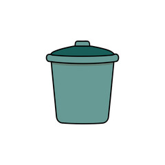 Simple cartoon trash can with a lid on a black background
