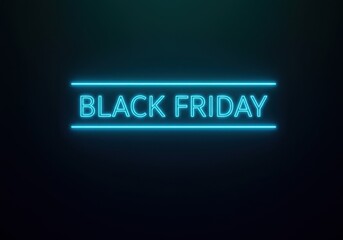 Blue neon sign displaying black friday on a dark background