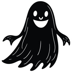 Happy black ghost with waving arms and flowing body white smiling