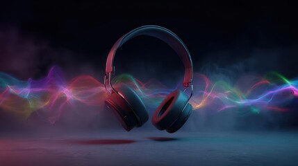 Immersive Sound Experience  Headphones with Vibrant Waves