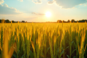 Fototapeta premium wheat field at sunset