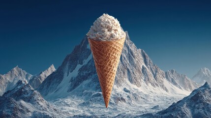 Ice Cream Cone in Mountain Landscape