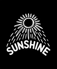 Sunshine hand drawn typography, bright sun rays monochrome vector illustration