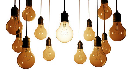 Ai generated image of collection of incandescent light bulbs isolated on transparent background