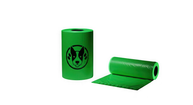 Ai generated image of green dog waste bags roll isolated on transparent background