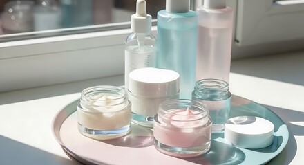Cosmetic Product Display with Cream and Lotion