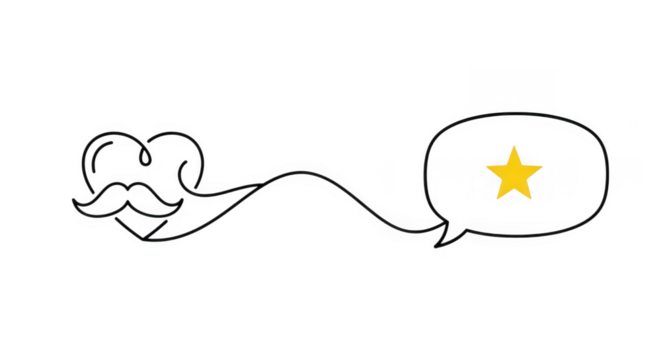 Ai generated image of heart with mustache and speech bubble with star isolated on transparent background